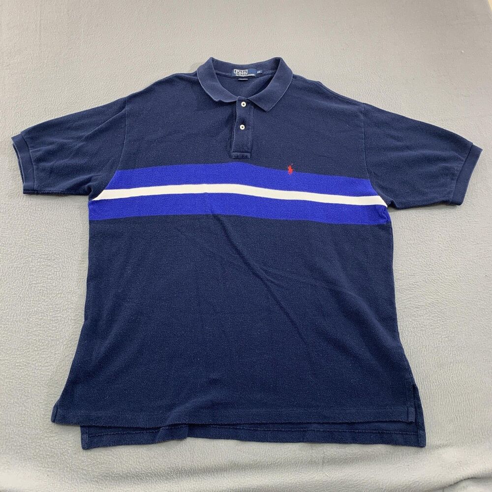 Polo Ralph Lauren Polo Shirt Mens 2XL Navy Blue Stripe Short Sleeve Classic Fit